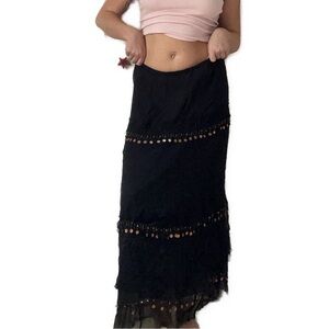 Black with Gold detail Boho Long Skirt